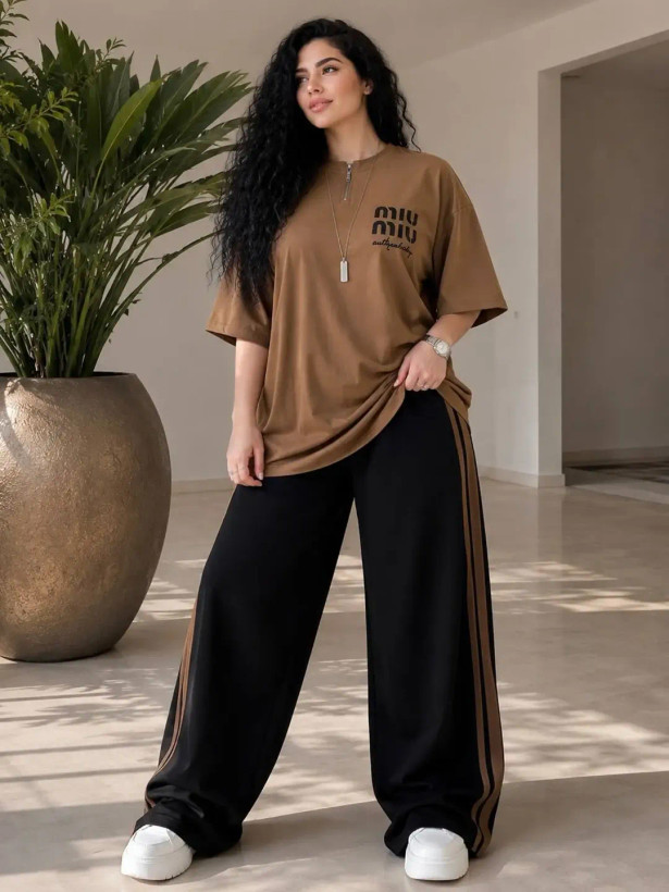 ست دو تیکه (تیشرت + شلوار) Miu Miu سایز فری تا ۴۸