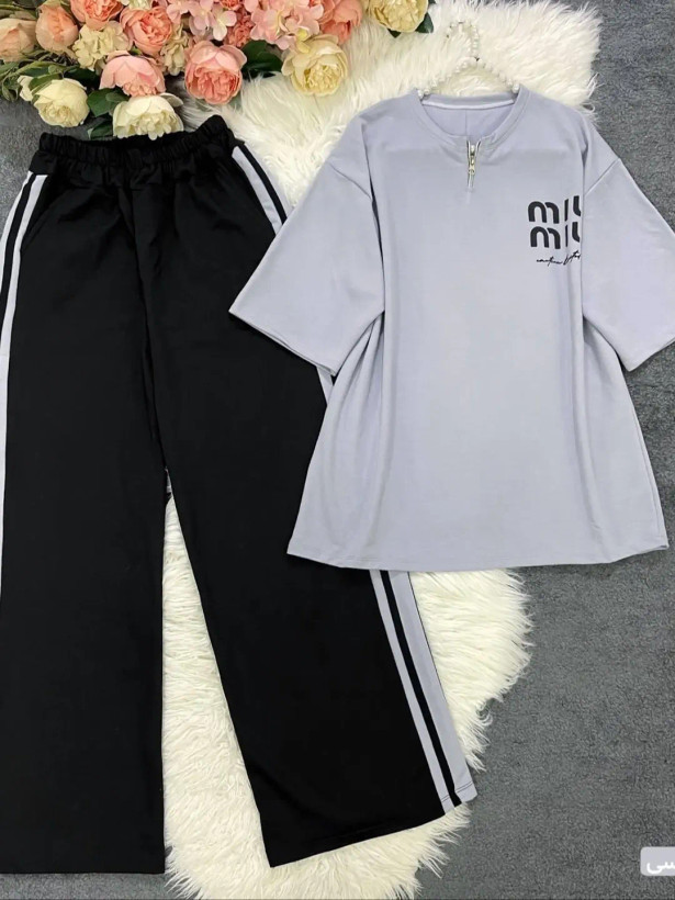 ست دو تیکه (تیشرت + شلوار) Miu Miu سایز فری تا ۴۸