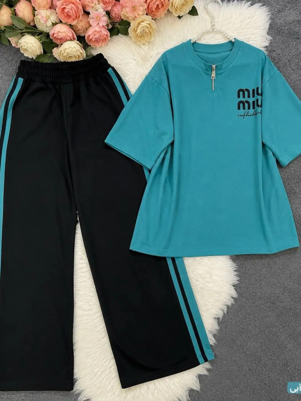 ست دو تیکه (تیشرت + شلوار) Miu Miu سایز فری تا ۴۸