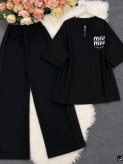 ست دو تیکه (تیشرت + شلوار) Miu Miu سایز فری تا ۴۸