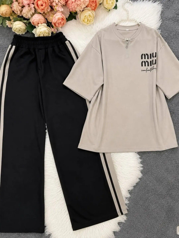 ست دو تیکه (تیشرت + شلوار) Miu Miu سایز فری تا ۴۸