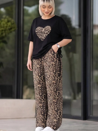 ست تیشرت و شلوار زنانه طرح پلنگی