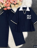 ست تیشرت و شلوار بگ Miu Miu طرز 1260 جنس گلکسی پنبه