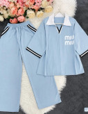 ست تیشرت و شلوار بگ Miu Miu طرز 1260 جنس گلکسی پنبه