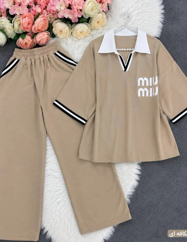 ست تیشرت و شلوار بگ Miu Miu طرز 1260 جنس گلکسی پنبه