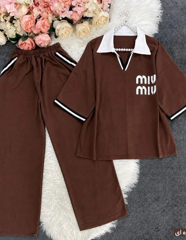 ست تیشرت و شلوار بگ Miu Miu طرز 1260 جنس گلکسی پنبه