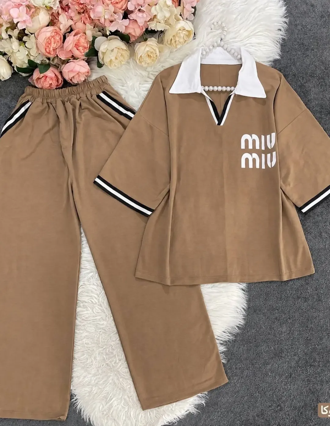 ست تیشرت و شلوار بگ Miu Miu طرز 1260 جنس گلکسی پنبه