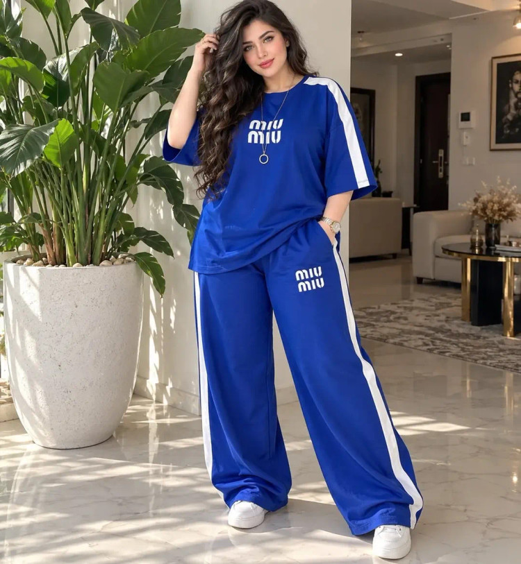 ست دو تیکه تیشرت و شلوار گلکسی پنبه Miu Miu