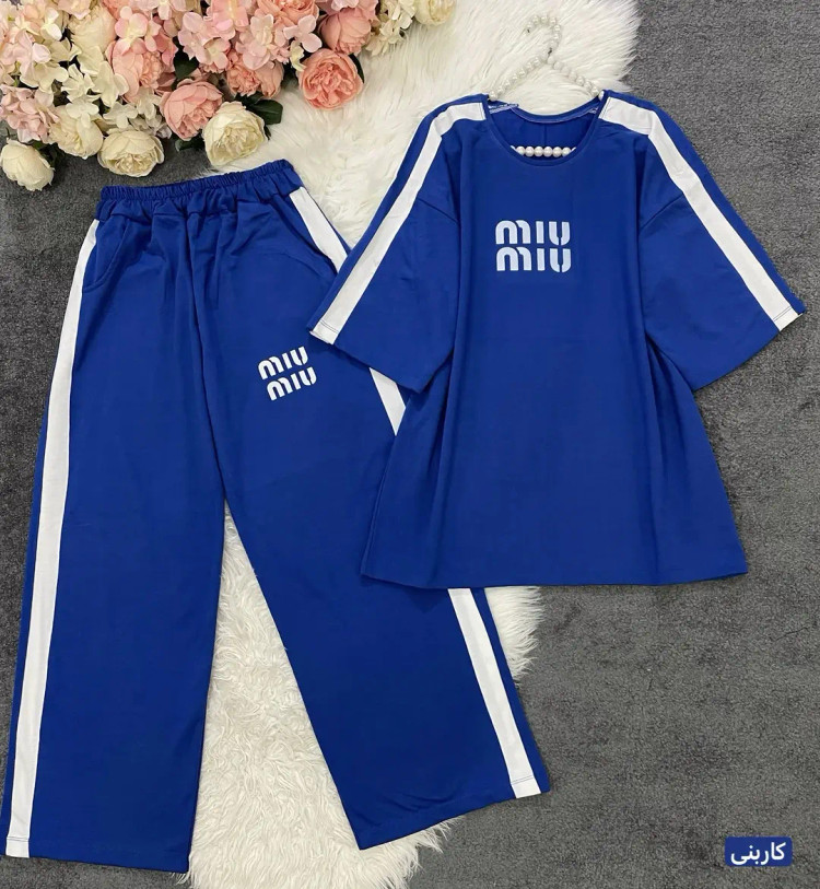 ست دو تیکه تیشرت و شلوار گلکسی پنبه Miu Miu