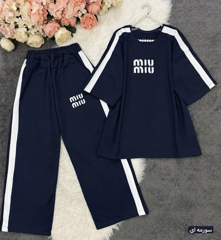 ست دو تیکه تیشرت و شلوار گلکسی پنبه Miu Miu