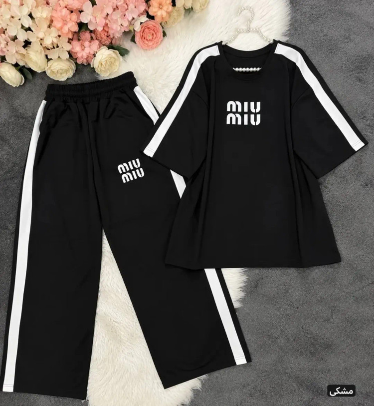 ست دو تیکه تیشرت و شلوار گلکسی پنبه Miu Miu