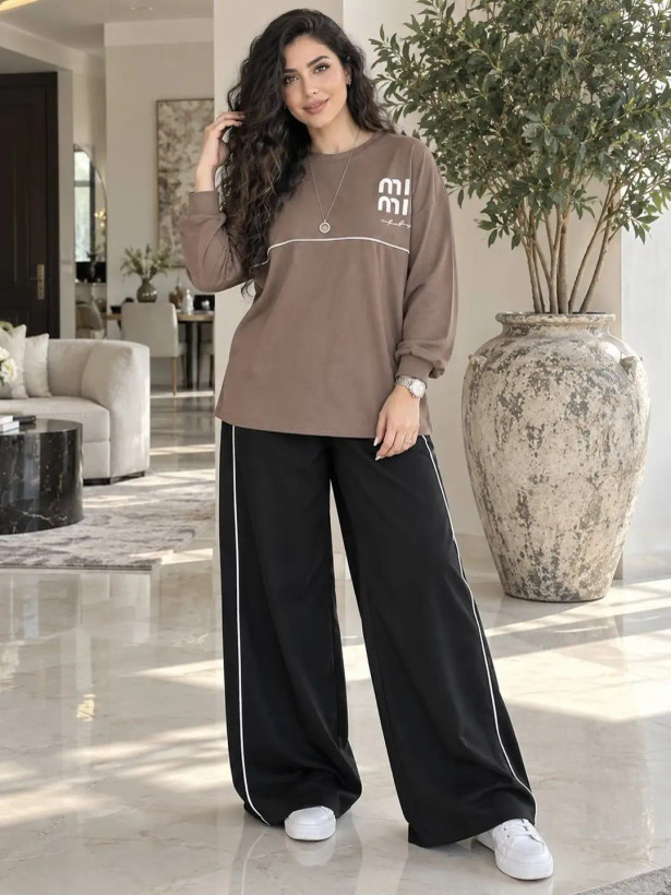 ست دو تیکه تیشرت و شلوار گلکسی پنبه مدل Miu Miu
