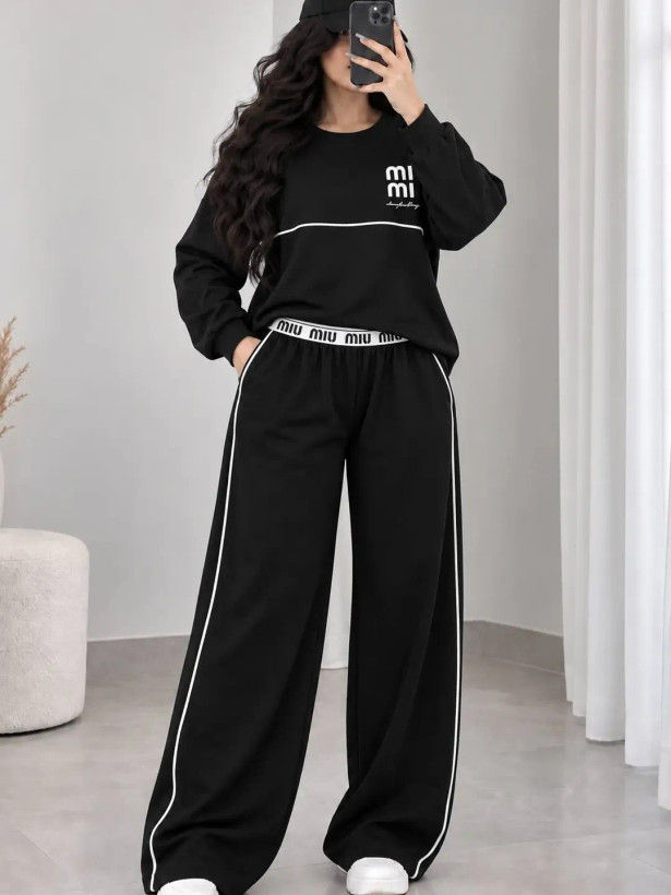 ست دو تیکه تیشرت و شلوار گلکسی پنبه مدل Miu Miu