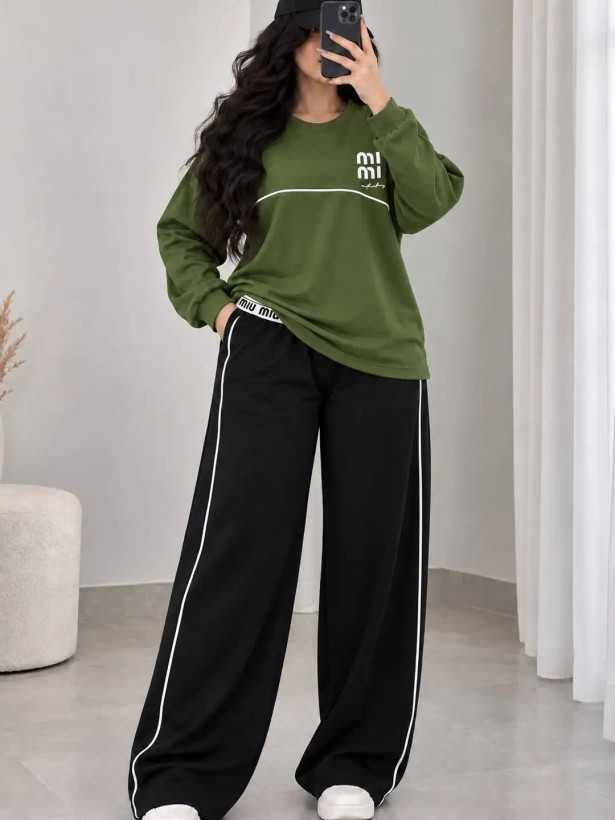 ست دو تیکه تیشرت و شلوار گلکسی پنبه مدل Miu Miu