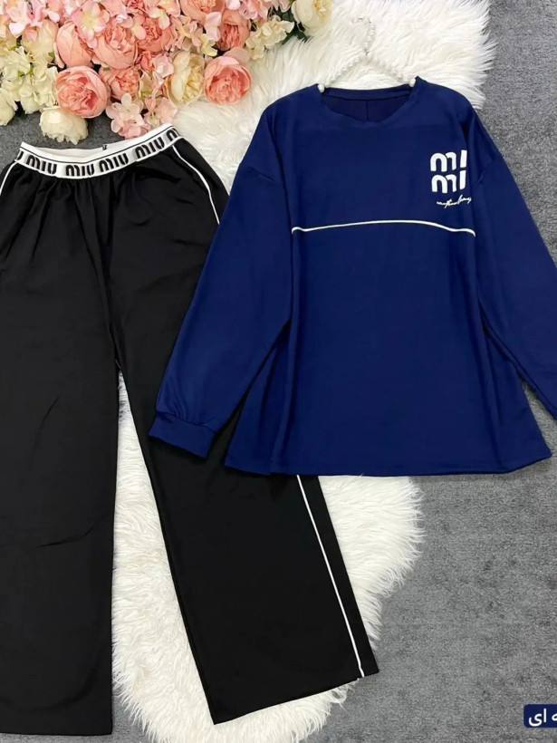 ست دو تیکه تیشرت و شلوار گلکسی پنبه مدل Miu Miu