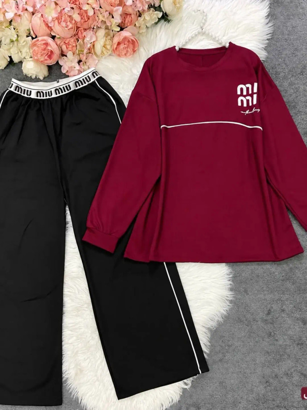 ست دو تیکه تیشرت و شلوار گلکسی پنبه مدل Miu Miu